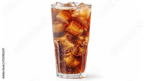 Cola with ice in glass isolated on white background.With clipping path.