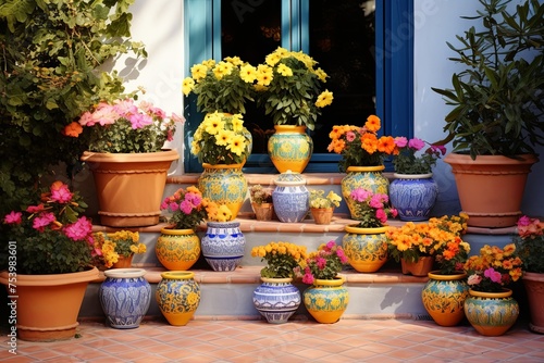 Wallpaper Mural Exotic Andalusian Patio Inspirations: Ceramic Pots & Colorful Flowers Burst Torontodigital.ca