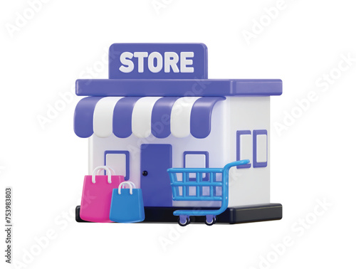 shopping beg with shopping store icon 3d rendering vector illustration