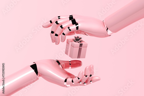 A robot holding a gift box in its hands photo