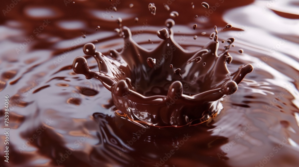 Liquid chocolate crown splash. In a liquid chocolate pool. With circular ripples. Viewed from the top. Liquid chocolate crown splash. In a liquid chocolate pool. With circular ripples. Viewed from the top.