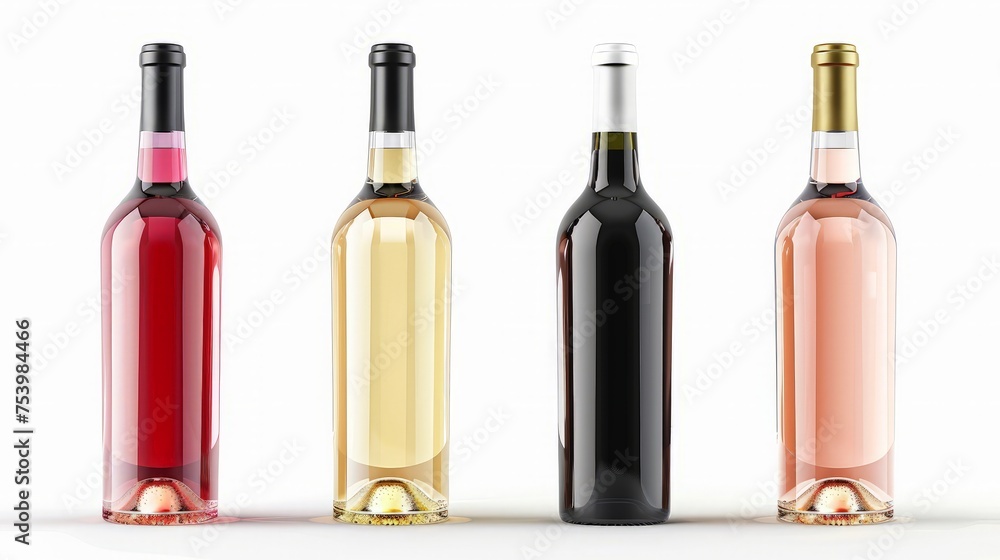 Set of white, rose, and red wine bottles. isolated on white background Set of white, rose, and red wine bottles. isolated on white background