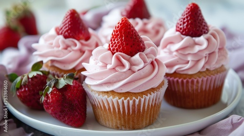 Strawberry cupcakes on white plate