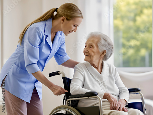 Nurse helping senior patient in a assisted living facility  photo