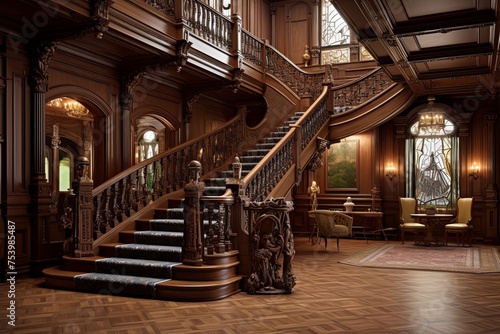 Victorian Heritage Hallway: Grand Staircase and Intricate Woodwork Elegance