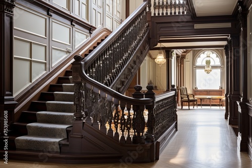 Intricate Railing and Craftsmanship Showcase: Victorian Heritage Hallway Concepts