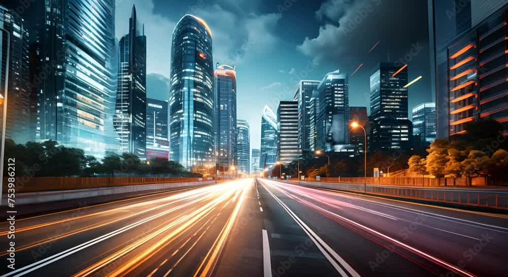 Dynamic city at night, long exposure lights Dynamic city at night, long exposure lights