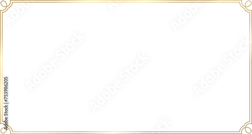 Rectangle vintage gold frame for web presentation, double line horizontal border with 15x8 aspect ratio in luxury style for 16x9 work project ,png with transparent background. photo