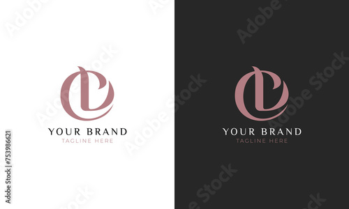 Monogram logo c l cl lc minimal luxury circle logo template for gym fashion beauty man event organizer wedding rosegold color