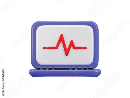 laptop display with heartbeat pulse trace line 3d rendering vector illustration