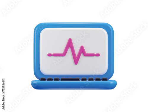 laptop display with heartbeat pulse trace line 3d rendering vector illustration