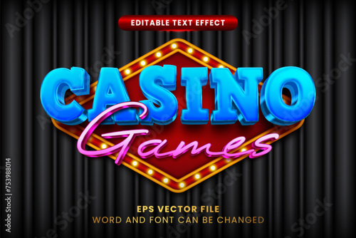 Casino games retro vintage 3d editable vector text effect