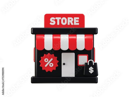 store icon with shopping beg and discount tag icon 3d rendering vector illustration