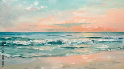 Sea green and peach serene coastal morning © furyon