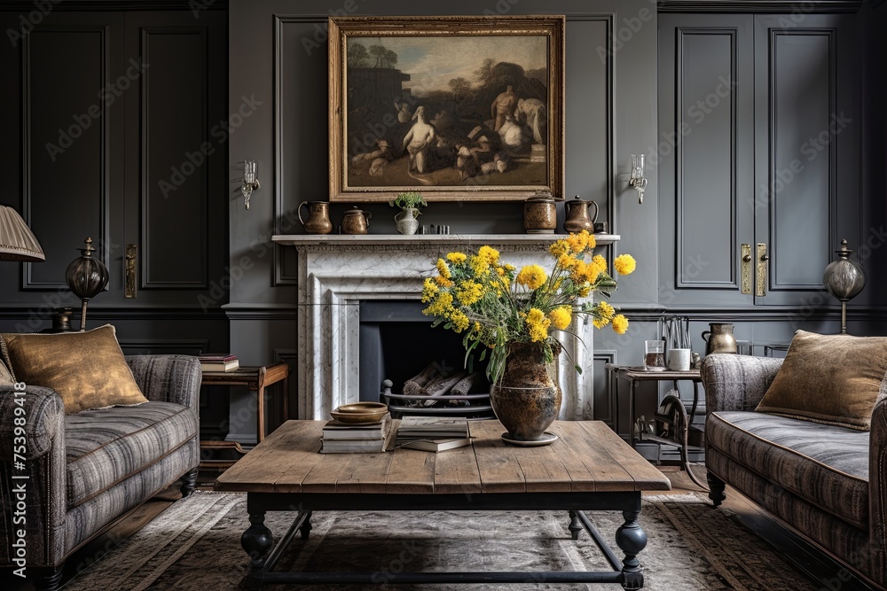 Fototapeta premium Georgian Townhouse Elegance: Original Fireplaces & Classic Artwork Inspo