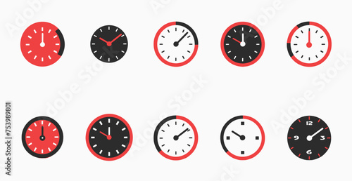a set of nine clocks with different time zones photo