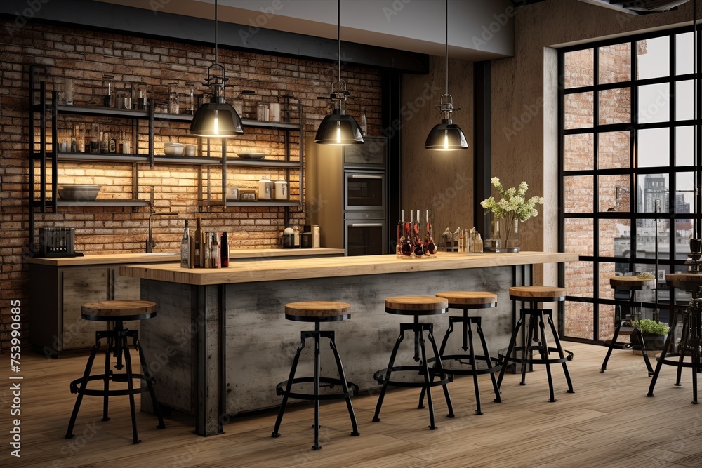 Industrial-Chic Kitchen Concepts: Stylish Pendant Light and Bar Stools Glamour