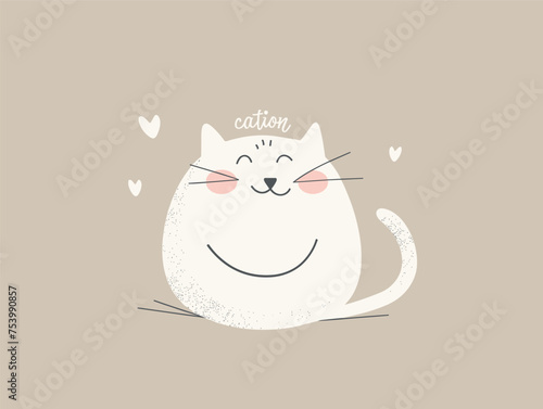 Felidae smiling cat painting on beige background with whiskers and snout