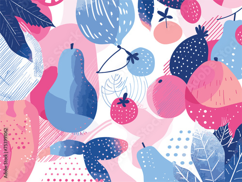 a seamless pattern of fruits and leaves on a white background