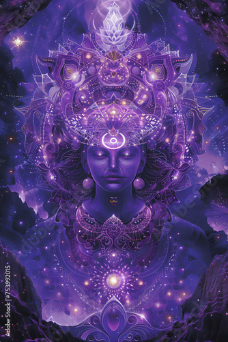 In the void Lord Shivas purple essence radiates among stars surrounded by the mysteries of sacred geometry