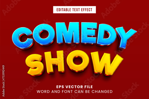 Comedy show 3d editable text effect. Entertainment performance text style