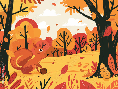 An organism is planting an orange acorn in the forest