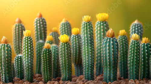 Beautiful cactuses on Chartreuse color background professional photography