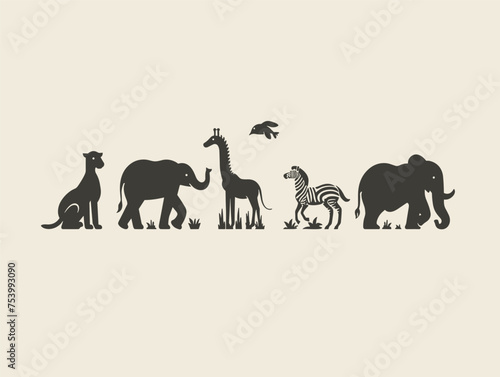 Various terrestrial animals in rectangle art on white background