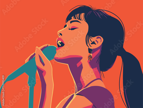 A woman closes her eyes while singing into the microphone