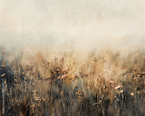 Wildflowers Vintage Landscape Oil Painting © ThreePines