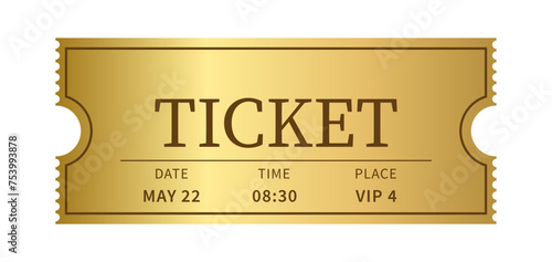 VIP ticket. Golden pass for visitor or client isolated on white background