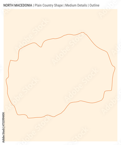 Macedonia plain country map. Medium details. Outline style. Shape of North Macedonia. Vector illustration.
