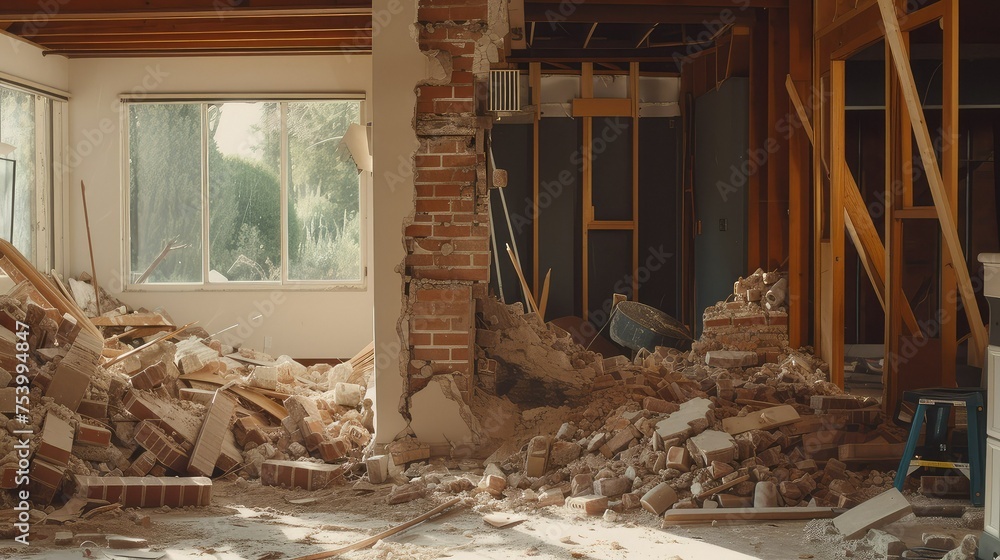 Fototapeta premium A Wall Being Knocked Down to Create an Open Floor Plan.