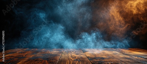 empty wooden table with smoke