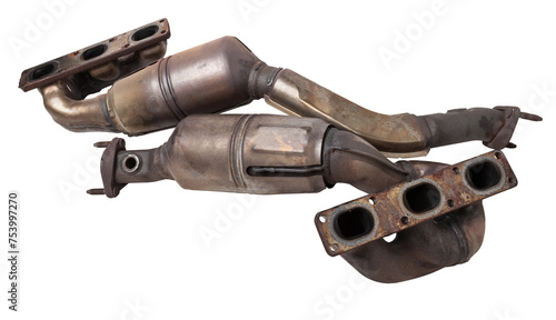 Automotive catalyst removed from a vehicle for repair with a ceramic coating inside as part of an exhaust system to remove harmful emissions in a car repair shop