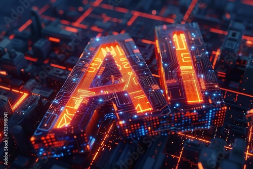 A large image of the word AI with attractive shape of digital font