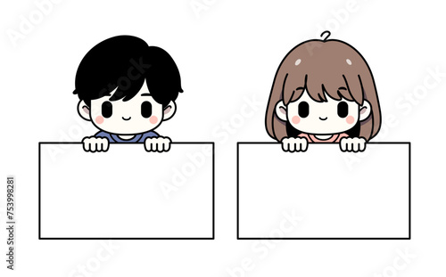 パネルを持ってる男の子と女の子