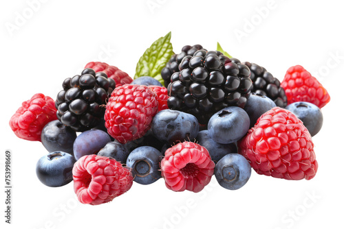 Berries: rich in antioxidants, vitamin C, fiber, helps delay aging, prevents cancer, and nourishes the brain. isolated on white background.