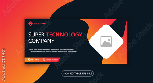 Super Technology company web banner facebook page cover photo social media design template