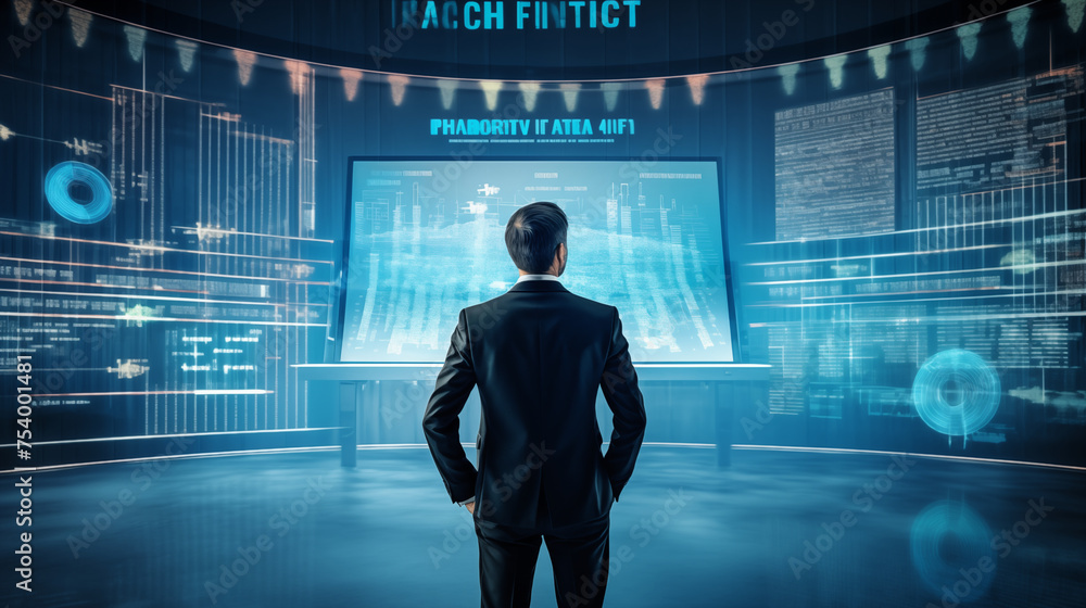 Fototapeta premium Businessman selecting on screen financial technology.