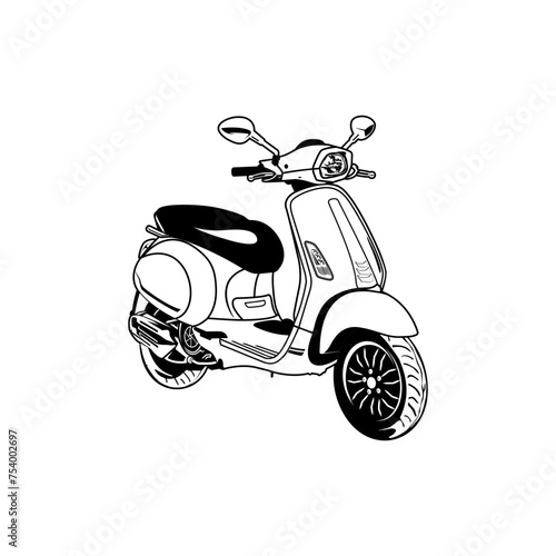automatic gray scooter front side black and white view vector illustration
