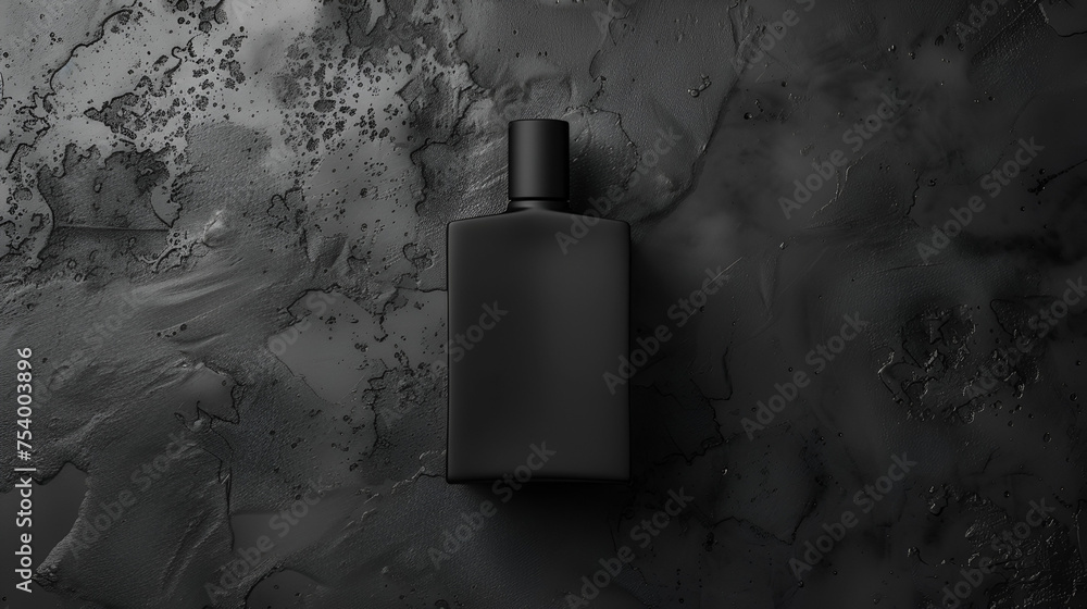 Mockup of black fragrance perfume bottle mockup on dark background. generative ai - obrazy, fototapety, plakaty 