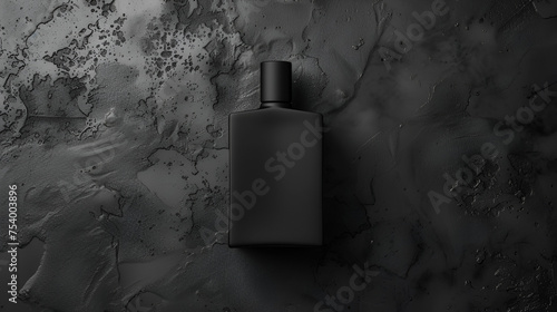 Mockup of black fragrance perfume bottle mockup on dark background. generative ai photo