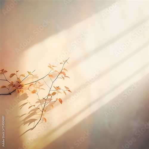 Painting of light reflection on wall with branch. Watercolor pastel colors aesthetic minimalism background with neutral style. Empty wall with color gradients as elegant and simple backdrop © MdRazib