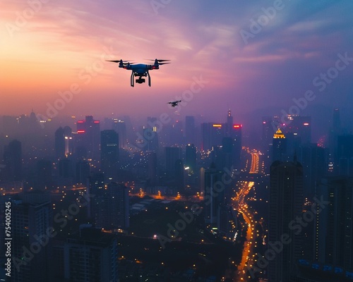 Economic downturn valleys lit by drones