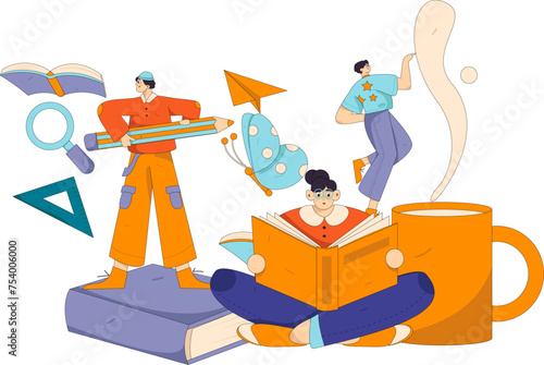 Education and learning people flat vector concept hand drawn illustration
