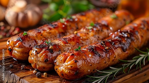 Grilled sausages and delicious bbq dinner on the table   realistic and tempting food scene