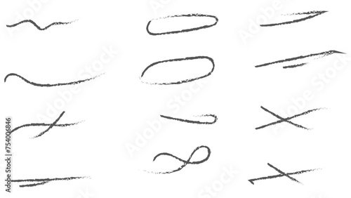 Charcoal strokes. Set of black hand drawn brush lines different forms on white background. Rough charcoal strokes. Collection of vector grunge brushes. chalk lines drawn by hand. Vector illustration