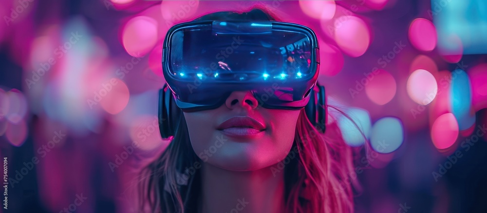 Woman with VR virtual reality goggles Woman with VR virtual reality goggles