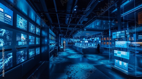 A futuristic museum displaying the history of storage